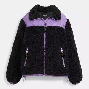 Coach NWT Quilted Sherpa Zip Up PURPLE Large